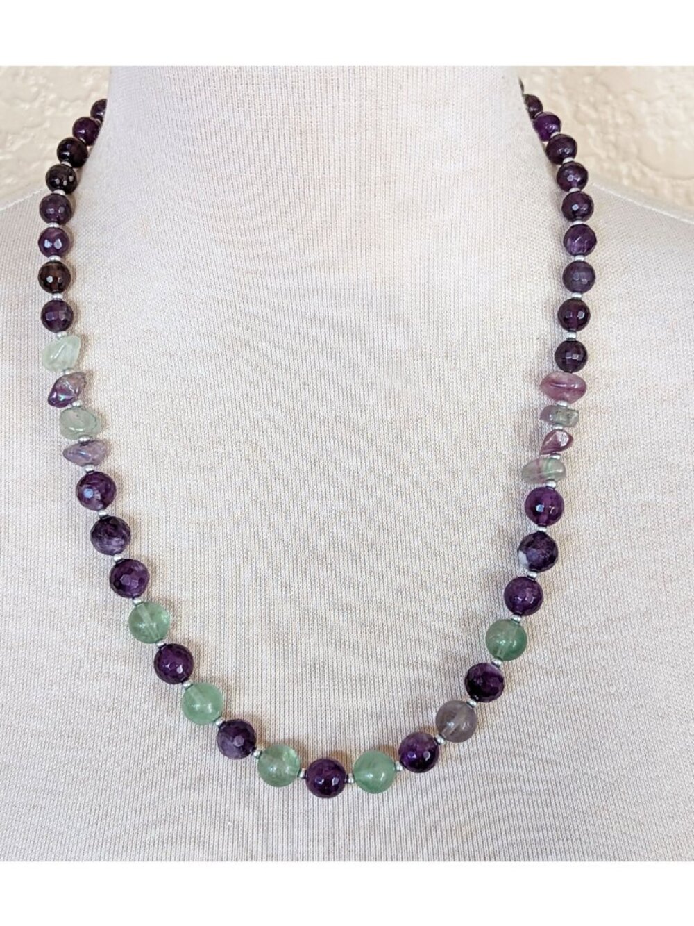 Purple Amethyst & Sage Green Flourite Crystal Statement Necklace